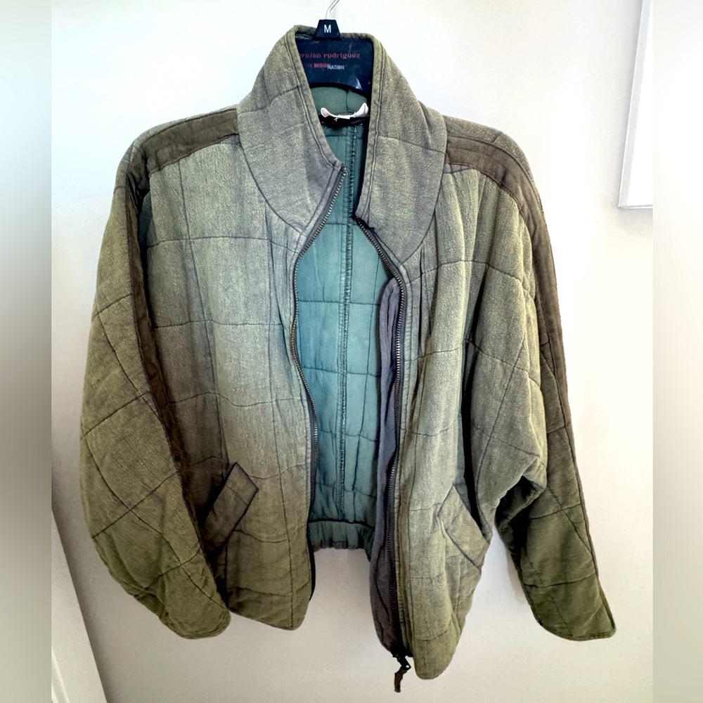 Olive Green Quilted Bomber Jacket